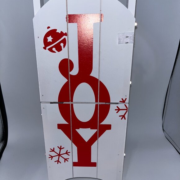 Lighted Santa & Wooden Joy Sled Red & White Plush Standing Santa Wooden sign - Picture 8 of 8